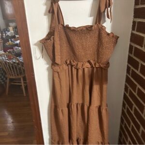 Flying Tomato Size 3x Chocolate Brown Tiered Smocked Dress